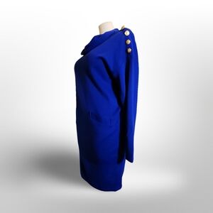 Vintage Royal Blue Jones NY Nautical Sweater Dress With Gold Button Detail